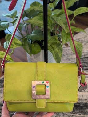 Dooney & Bourke vintage Y2K Lime Green Crossbody with Pink Strap & Heart Buckle